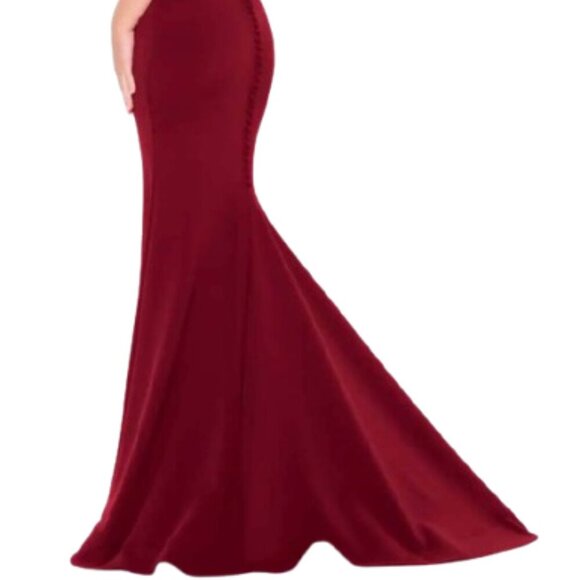 NWT Cameron Blake CB3233 Crepe Mother of the Bride Dress Bordeaux Size 14 - Picture 4 of 6